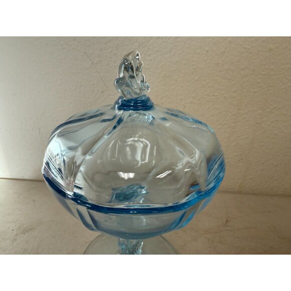 Vintage Empoli Italian Blue Glass Compote – Lidded Pedestal Candy Dish MCM - Picture 6 of 10
